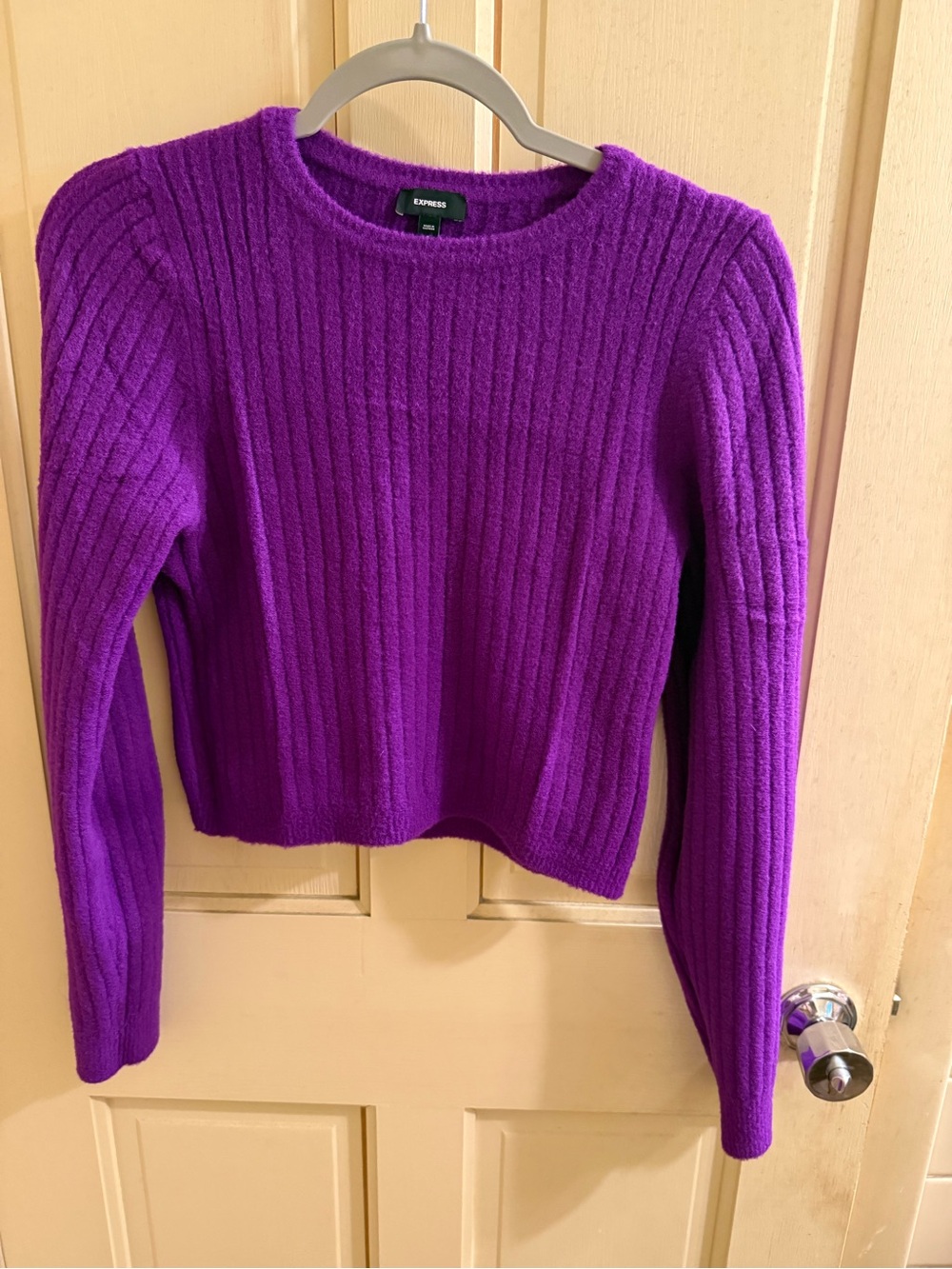 Express Women's Electric Purple Ribbed Crewneck Sweater